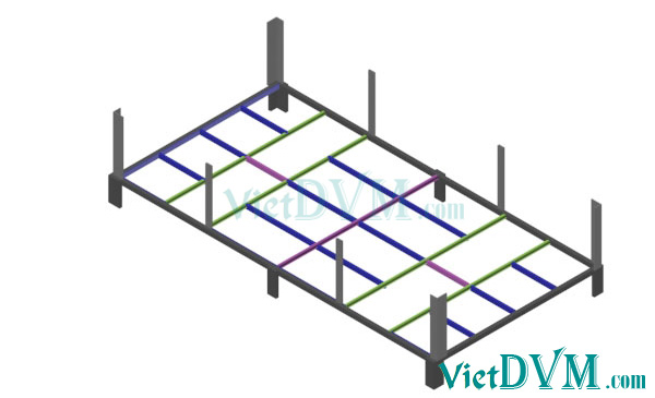 Mô hình 3d chuồng sàn cho heo nái đẻ kiểu có vách ngăn - bước 1