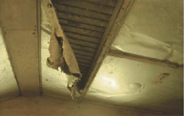 Một ví dụ điển hình của việc tấm cách nhiệt của trần nhà bị hư hại