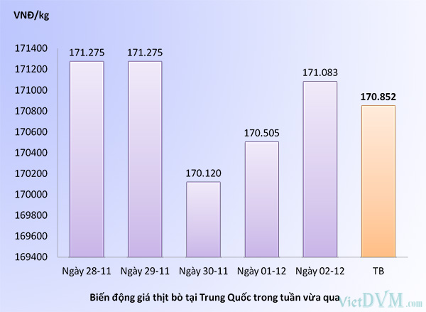 Giá thịt bò bán buôn tại Trung Quốc tuần 49-2016