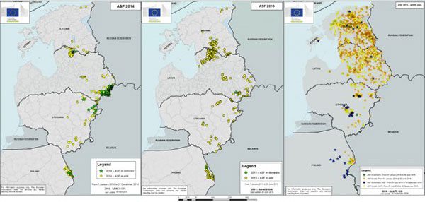 Sự phát triển của dịch sốt heo châu Phi kể từ năm 2014. Nguồn - Ủy ban châu Âu