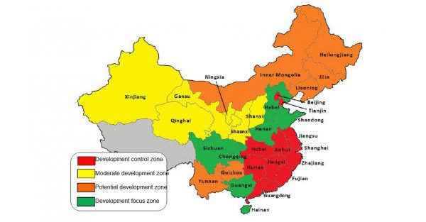 Bản đồ khu vực quản lý phát triển chăn nuôi của Trung Quốc.
