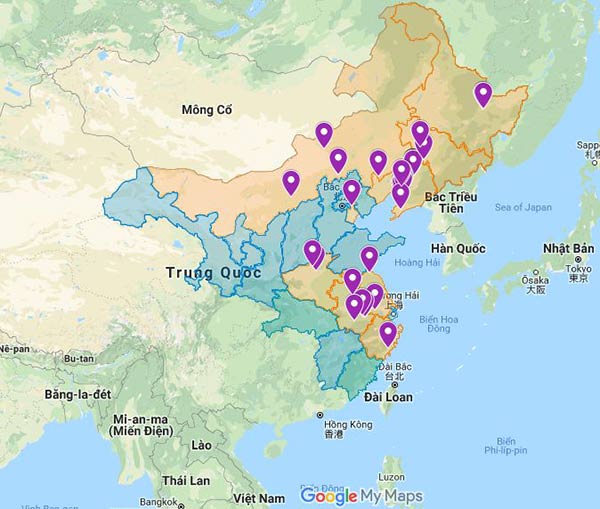Bản đồ phân bố bệnh Dịch tả Heo châu Phi ở Trung Quốc