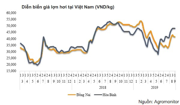 Diễn biến giá heo tại Việt Nam (vnđ/kg)
