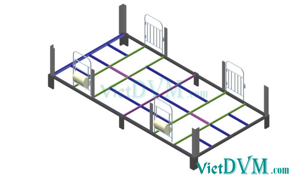 Mô hình 3d chuồng sàn cho heo nái đẻ kiểu có vách ngăn - bước 2