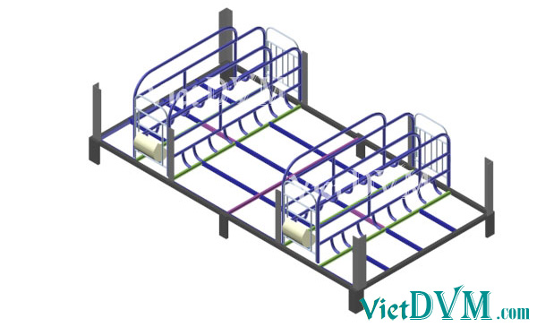 Mô hình 3d chuồng sàn cho heo nái đẻ kiểu có vách ngăn - bước 3